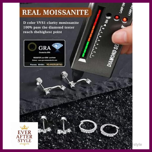 Sterling Silver Moissanite Stud Earrings Set Elegant Minimal Chic Hypoallergenic - Picture 7 of 8